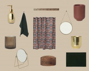 H&M, badeværelse, tilbehør, indretning, bolig, makeover, collage
